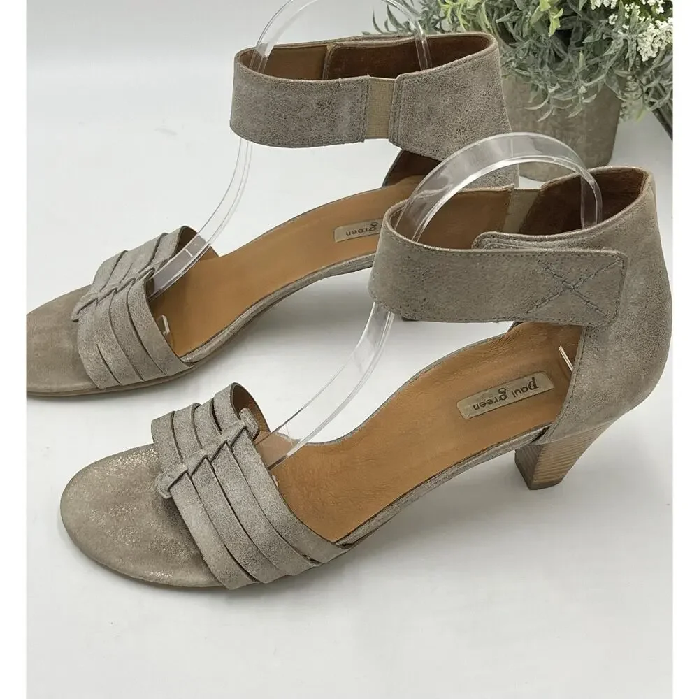 Paul Green Metallic leather Coco huarache Stacked heels Sandals Us‎ Sz 10/UK 7.5